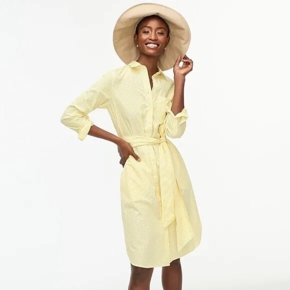 J. Crew Crisp Cotton Poplin Shirtdress Yellow Pinstripe 10 Tall